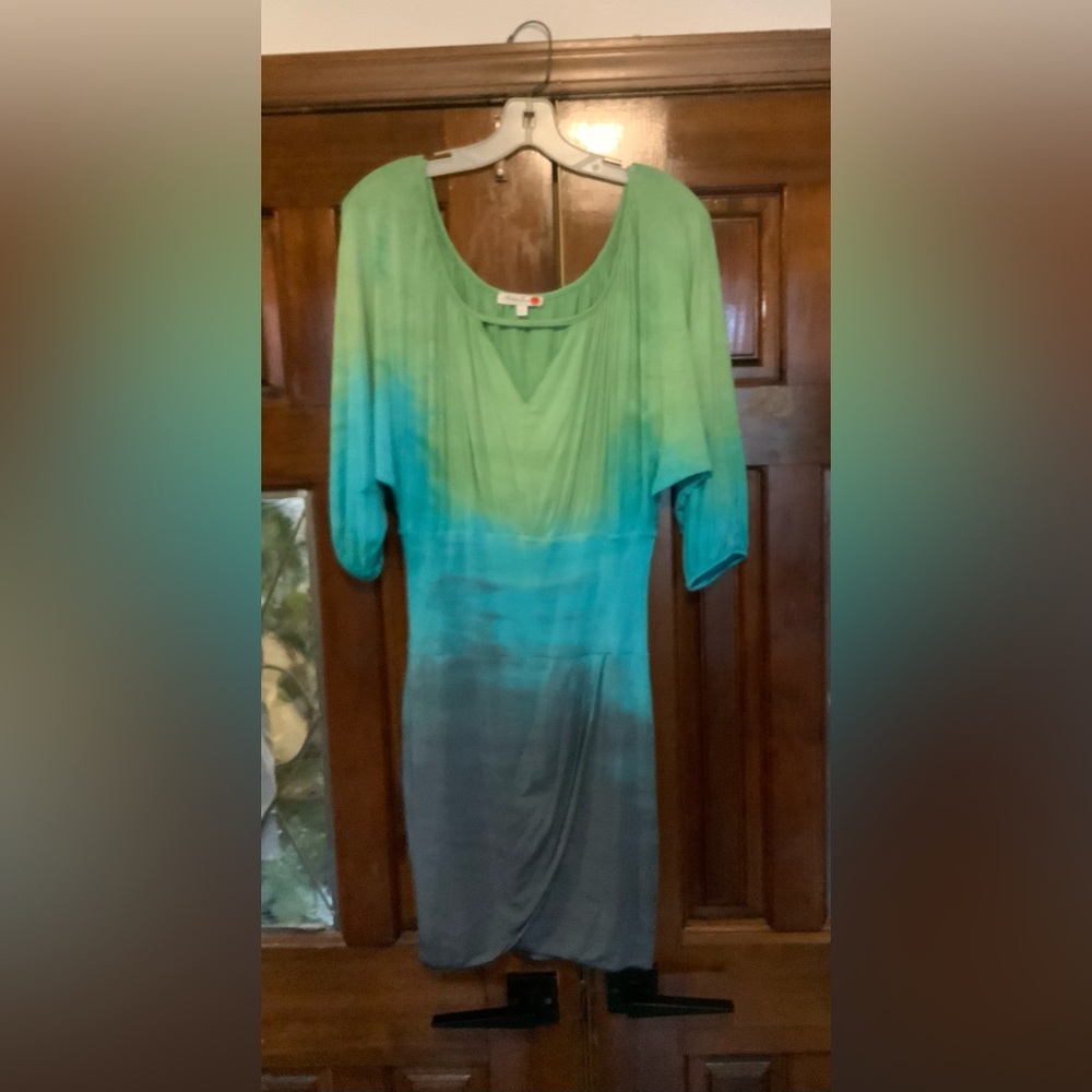 Michelle Jonas Collection Elegant Green and Blue Ombré Mini Dress